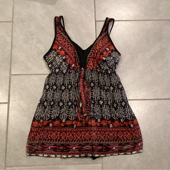 Danify Tribal Print Cut Out Tankini Set with Boy Shorts Slimming Swimdress - Picture 3 of 7